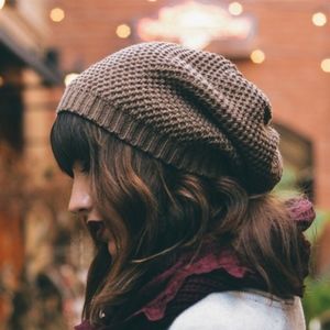 Waffle Knit slouchy boho Beanie - Mocha